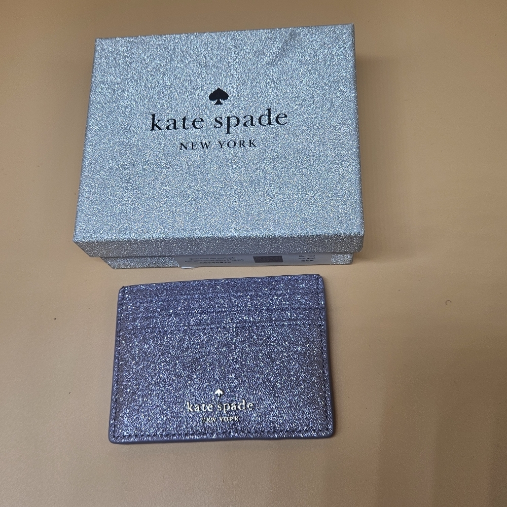 ♠️Kate Spade Boxed Tinsel Glitter Small Card Case Cardholder Wallet, Lilac Frost
